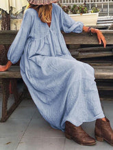 Summer Solid V-Neck Lantern Sleeve Dress Women Elegant Casual Loose Pullover Beach Dress New Spring Fashion Office Long Dress